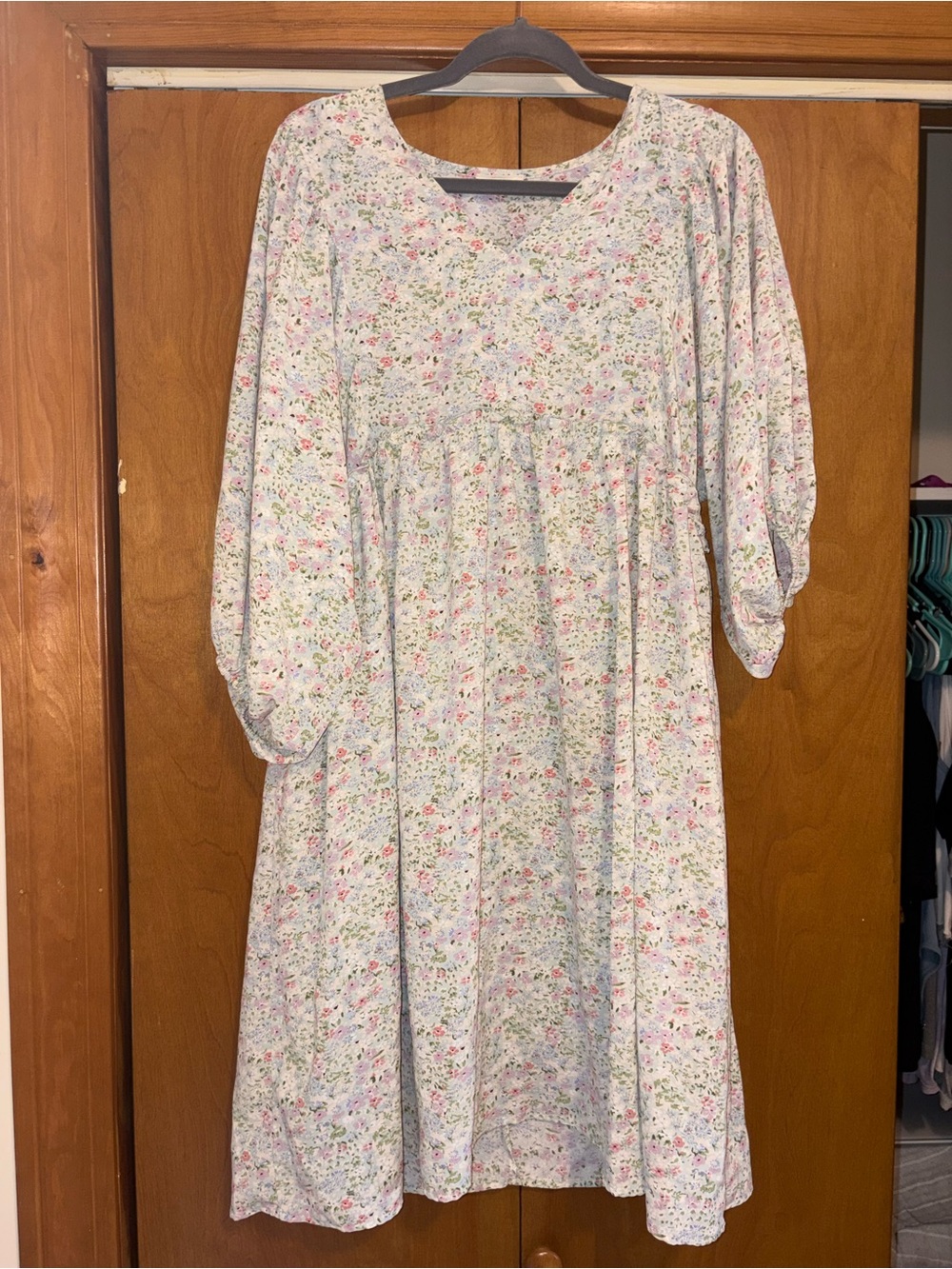 Floral Pastel Long-Sleeve Babydoll Dress